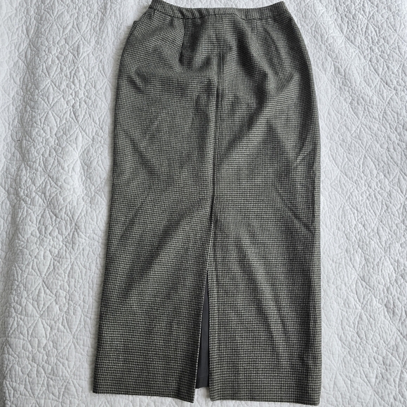 90s Ralph Lauren Vintage Micro Houndstooth Wool Maxi Pencil Academia Skirt - Picture 9 of 14